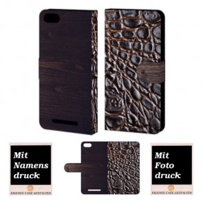 Wiko Lenny 3 croco - Holz Optik Handy Tasche Hülle Foto Bild Druck