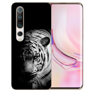 Xiaomi Mi 10 Pro Silikon TPU Hülle mit Fotodruck Tiger Schwarz Weiß 