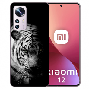 Silikon Schutzhülle Cover für Xiaomi 12 (5G) Bilddruck Tiger Schwarz Weiß 