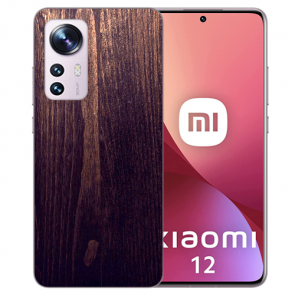 Flip TPU Smartphone Bilddruck Holzoptik dunkelbraun für Xiaomi 12 Pro (5G)