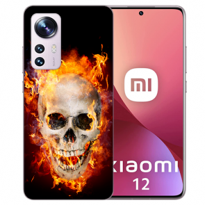 TPU Silikoncover Case  für Xiaomi 12 Pro (5G) Fotodruck Totenschädel Feuer