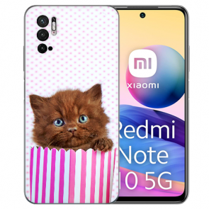 Flip Schutzhülle TPU für Xiaomi Redmi Note 10 5G Kätzchen Braun Fotodruck 