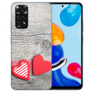 TPU Silikon für Xiaomi Redmi Note 11 /11S 4G Fotodruck Herzen auf Holz