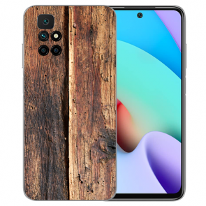 Smartphone Flip Case TPU Fotodruck Holzoptik für Xiaomi Redmi 10 Etui
