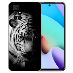 TPU Silikon Case für Xiaomi Redmi 10 Fotodruck Tiger Schwarz Weiß Etui