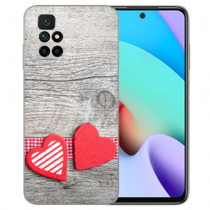Schutzhülle TPU Case Fotodruck Herzen auf Holz für Xiaomi Redmi 10 Etui