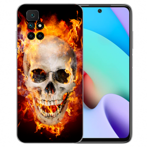 Silikoncover TPU Case für Xiaomi Redmi 10 Totenschädel Feuer Fotodruck 