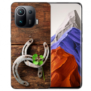 Handy Hülle Silikon TPU für Xiaomi Mi 11 Pro mit Holz hufeisen Fotodruck 