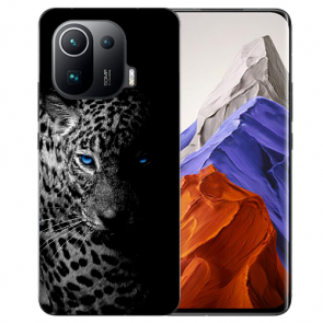 Xiaomi Mi 11 Pro Handy Hülle Silikon TPU mit Fotodruck Leopard mit blauen Augen