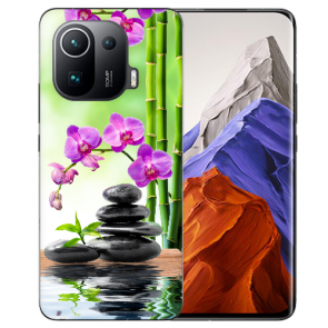 Xiaomi Mi 11 Pro Handy Hülle Silikon TPU mit Fotodruck Orchidee Bambus und Basaltsteine