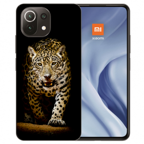 Handy Hülle Silikon TPU für Xiaomi Mi 11 Lite mit Fotodruck Leopard bei der Jagd