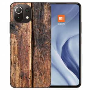 Xiaomi Mi 11 Lite Handy Hülle Silikon TPU mit Fotodruck Holzoptik