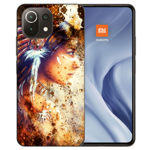 Handy Hülle Silikon TPU für Xiaomi Mi 11 mit Fotodruck Indianerin Porträt