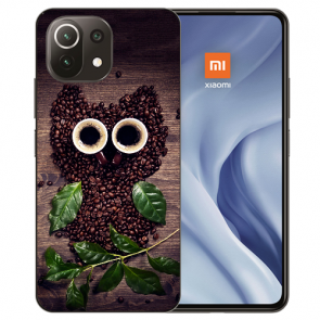 Xiaomi Mi 11 Lite Handy Hülle Silikon TPU mit Fotodruck Kaffee Eule