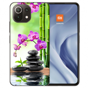 Xiaomi Mi 11 Lite Handy Hülle Silikon TPU mit Orchidee Bambus und Basaltsteine Fotodruck