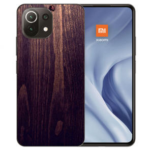 Handy Hülle Silikon TPU für Xiaomi Mi 11 Lite mit Fotodruck Holzoptik dunkelbraun