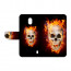 Nokia 2 Handy Hülle Tasche Etui mit Totenschädel - Feuer + Foto Bild Text Druck