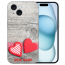 TPU Schutzhülle Case mit eigenes Fotodruck Herzen auf Holz für iPhone 15 Cover