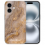 Handy Hülle Flipcase Silikon Cover Case für iPhone16 Marmor Hellbraun Fotodruck Etui 